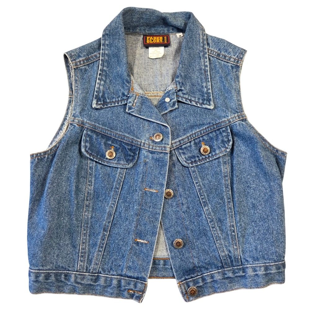 Fadedâ Glory Womens Vintage Denim Trucker Vest Medium Wash Blue Cotton S Retro